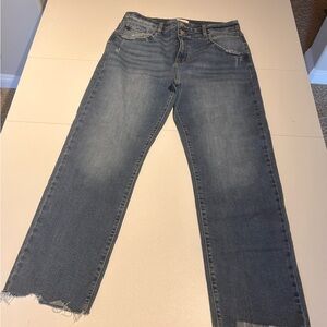 KanCan Women’s Wide Leg Distressed Seam Jeans